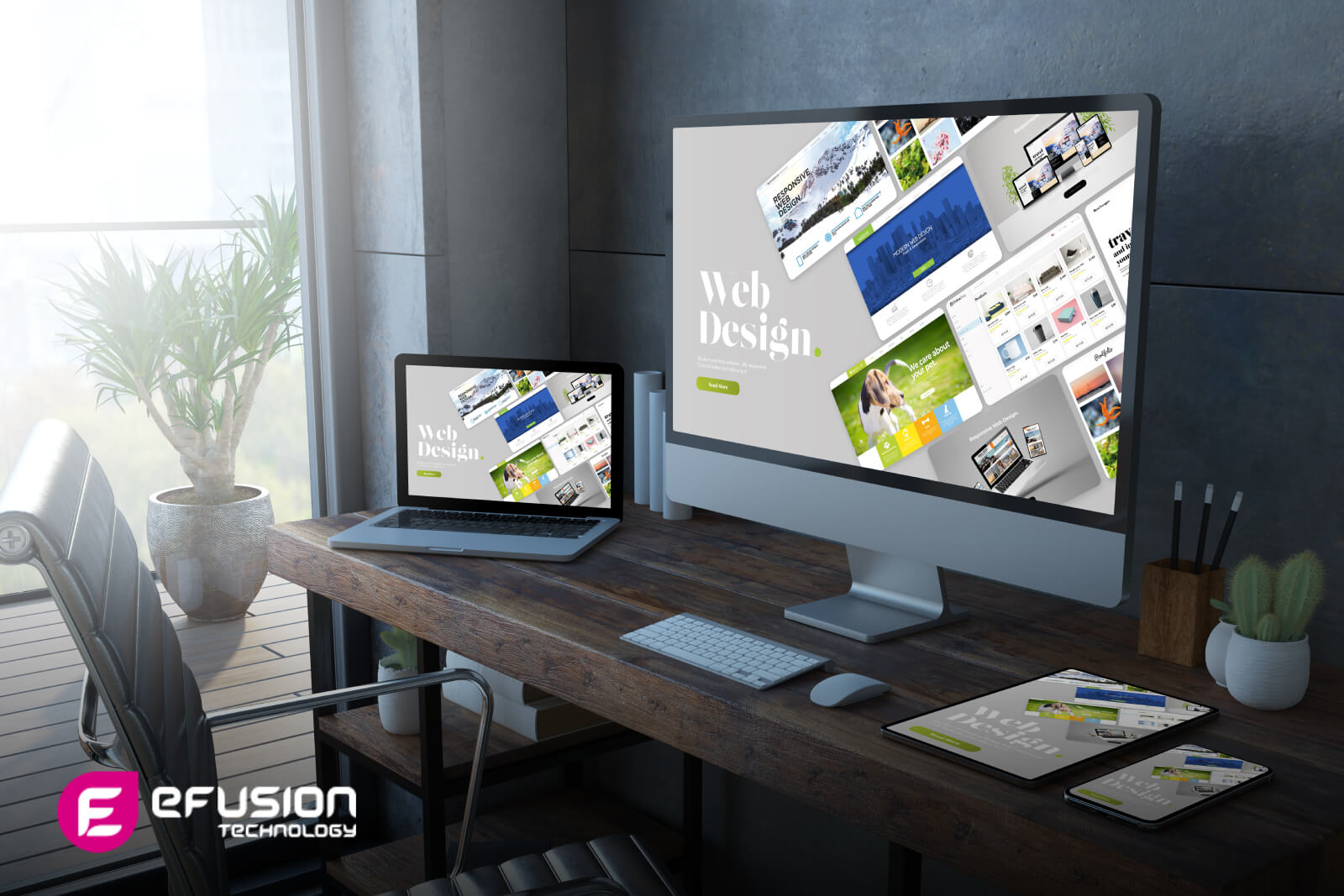 office responsive devices design website 3d rendering